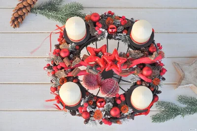 Dekoračný adventný podnos so 4 sviečkami, červený – foto 3