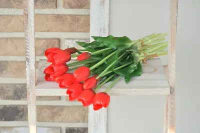 Kytica červených tulipánov, umelá, zväzok 5kusov – foto 2