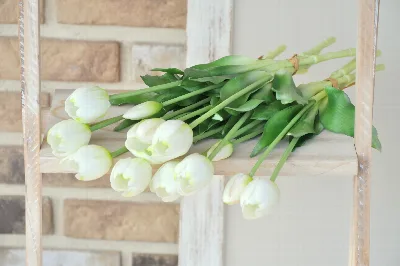 Kytica bielych tulipánov, umelá, zväzok 5kusov – foto 5