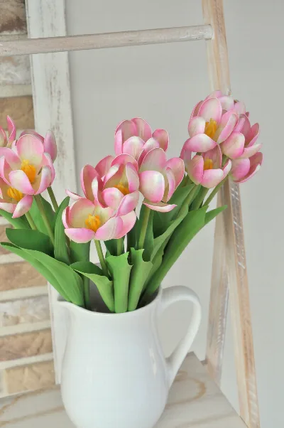 Kytica rozkvitnutých tulipánov, umelá, zväzok 5kusov, ružový – foto 2