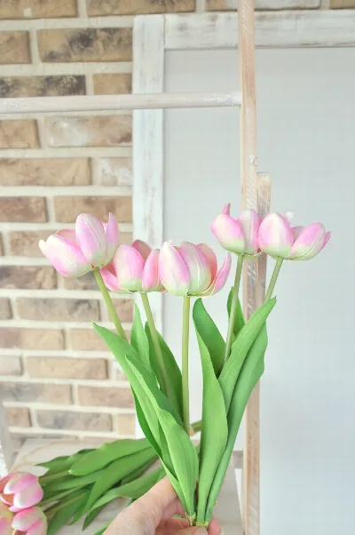 Kytica rozkvitnutých tulipánov, umelá, zväzok 5kusov, ružový – foto 3
