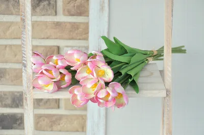 Kytica rozkvitnutých tulipánov, umelá, zväzok 5kusov, ružový – foto 4